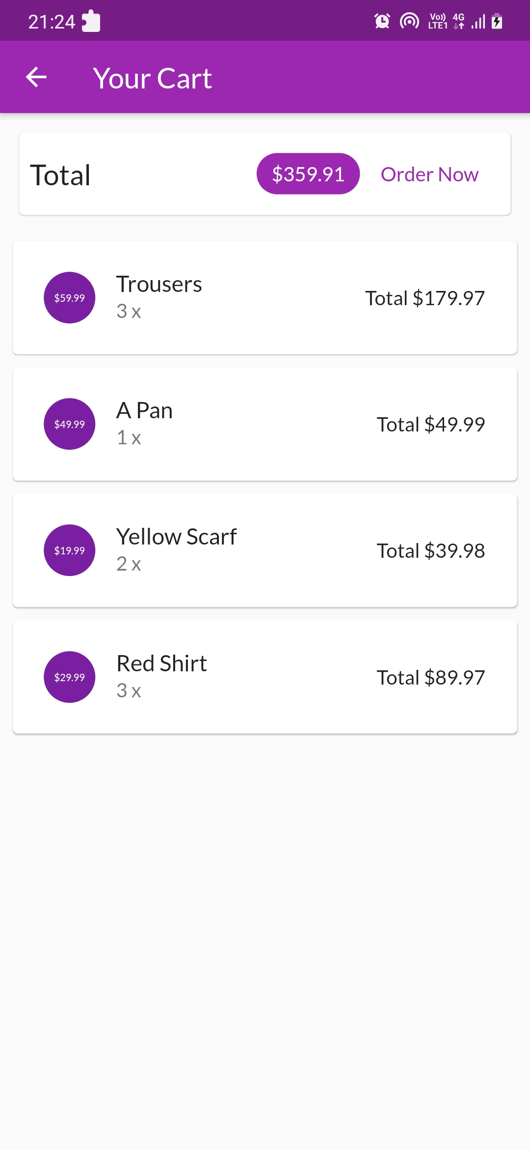 Cart Screen
